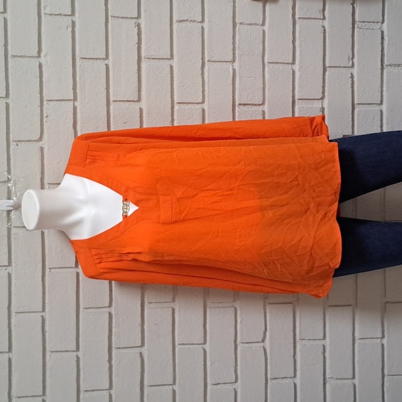 NY Collection Orange Gold Detail Long Sleeve Blouse. Size M NWT - Picture 1 of 9